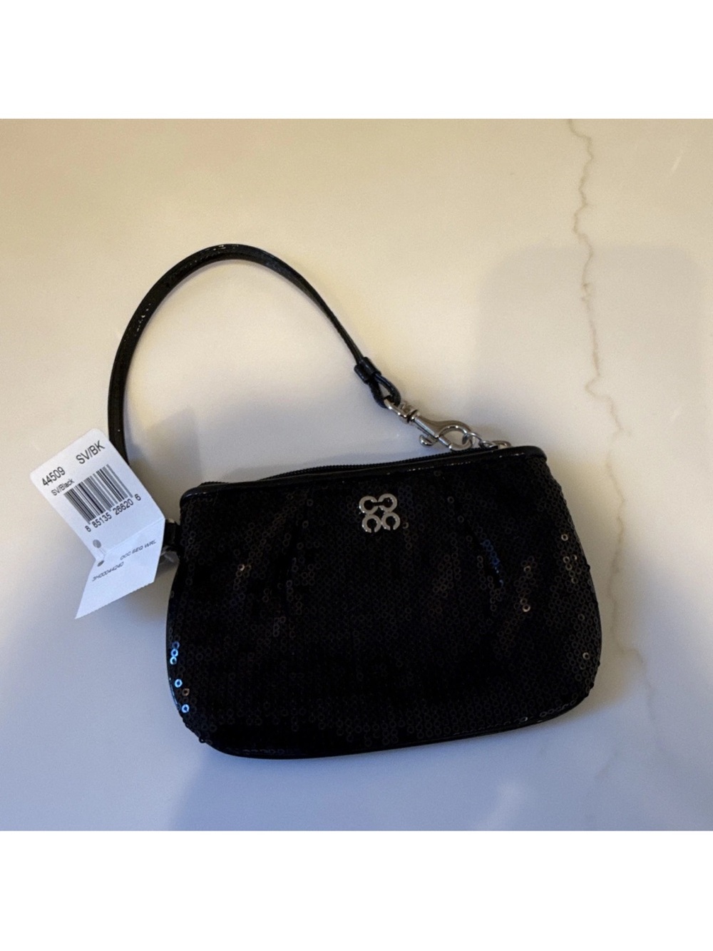 Coach Black Sequin Wristlet Clutch with Silver Logo